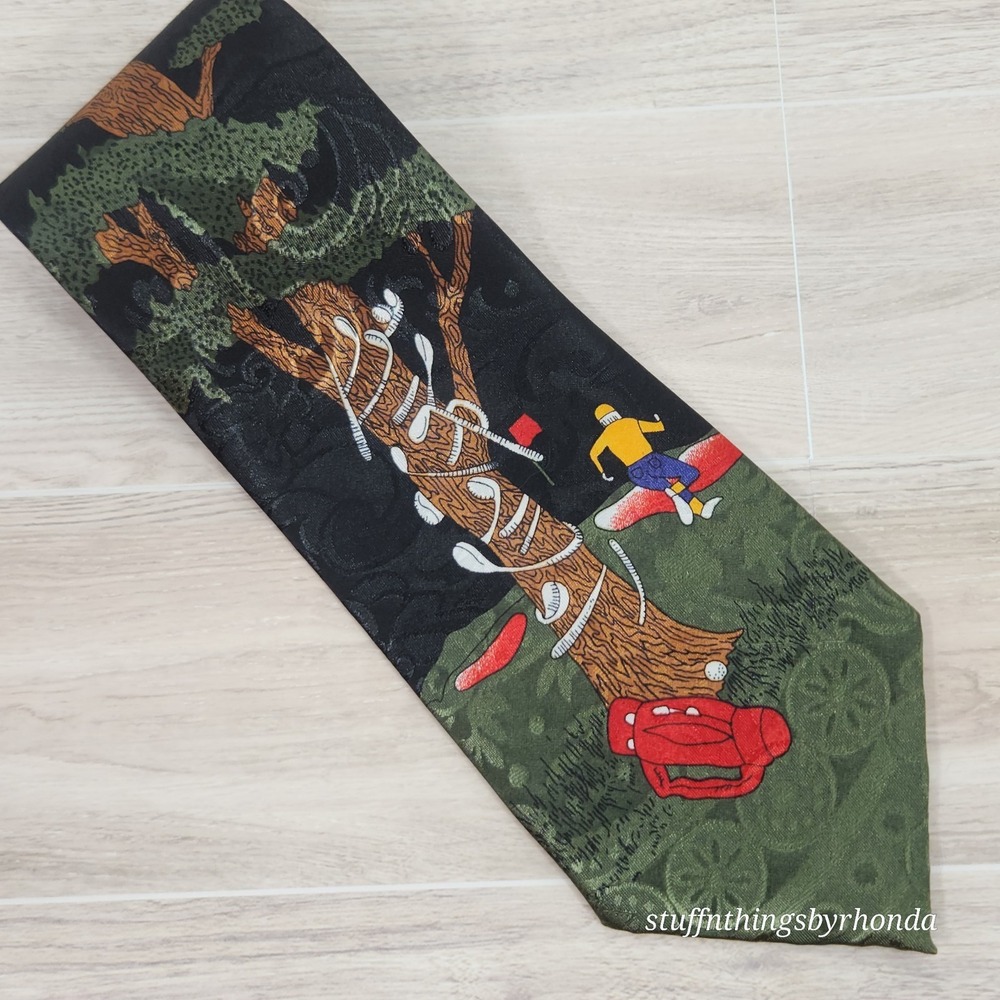RENAISSANCE Hand Made Golf  Neck Tie Funny‎ Golfer Novelty Thrown Clubs 57"x3¾"